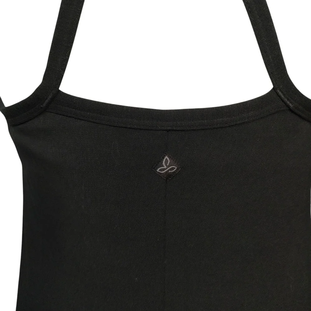 Prana Cora Dress Athleisure Black A-Line Midi Built In Bra Double Cross Straps S